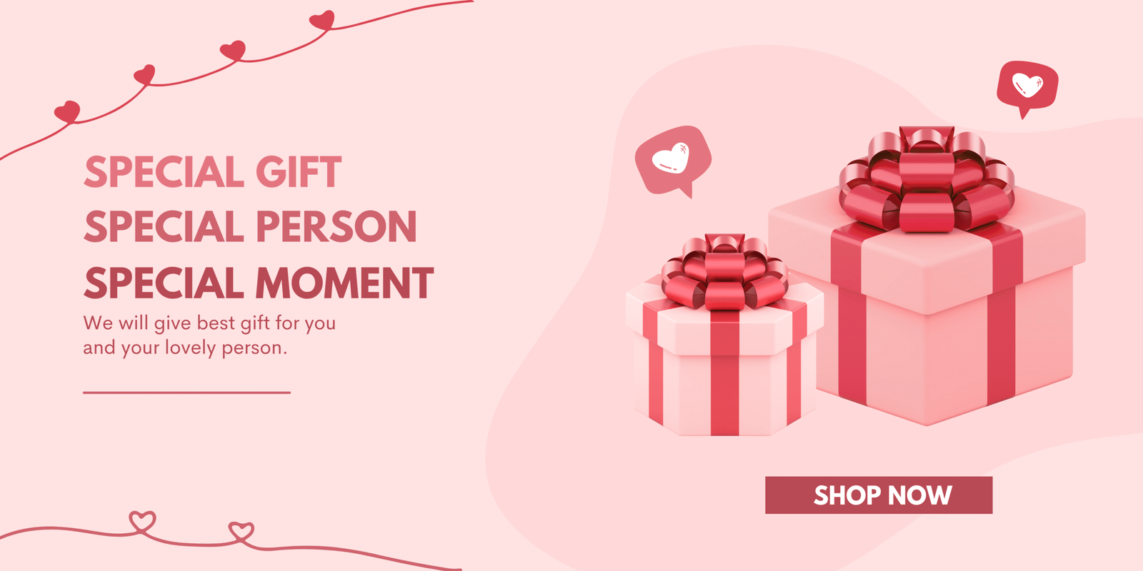 Pink Red Minimalist Feminine Gift Box Sale Promotion Banner